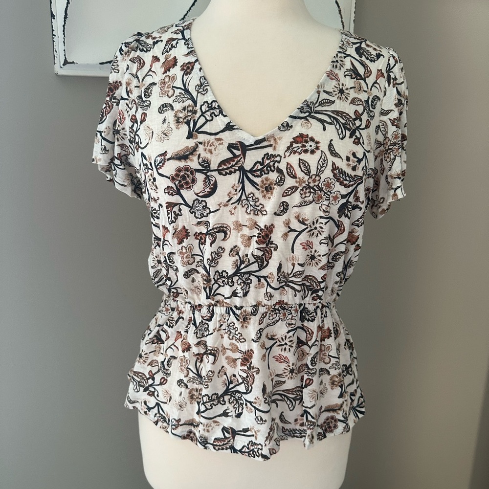 Lucky Brand Multicolor Floral V-Neck Blouse